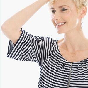 Chicos/ Stripe Off-The-Shoulder Top/ Blue & White Classic / size 1